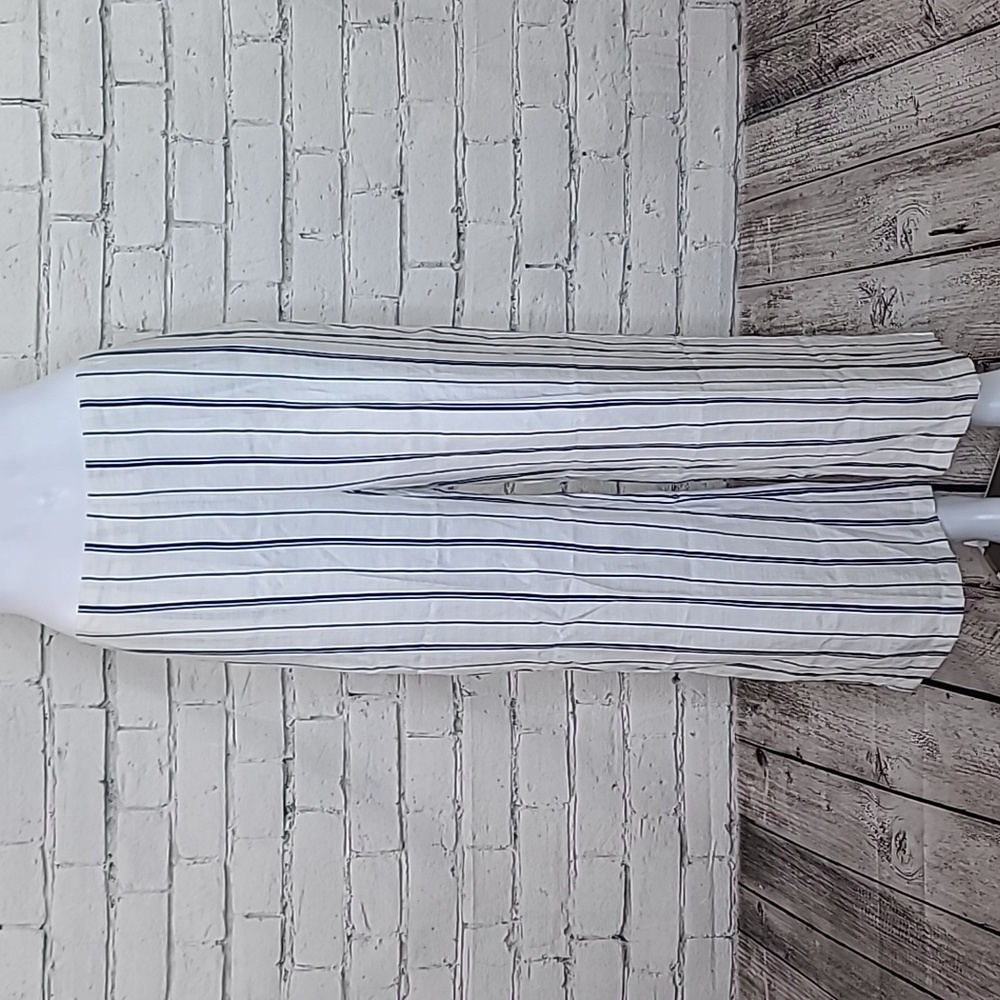 Aqua Helen Owen Striped Flowy High Rise Wide Leg Crop Ankle Pant Blue/White NWT